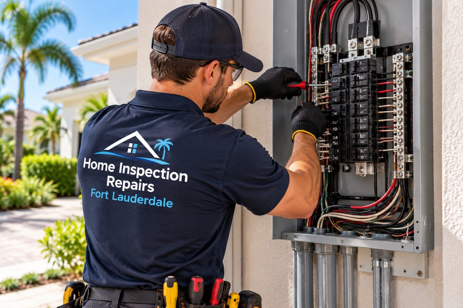 Technician replacing a residential electrical panel in Fort Lauderdale, FL